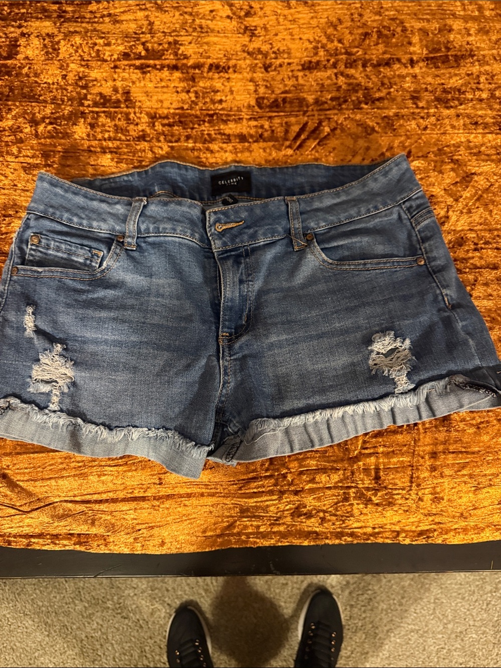 Celebrity Pink Dark Blue Distressed Denim Shorts